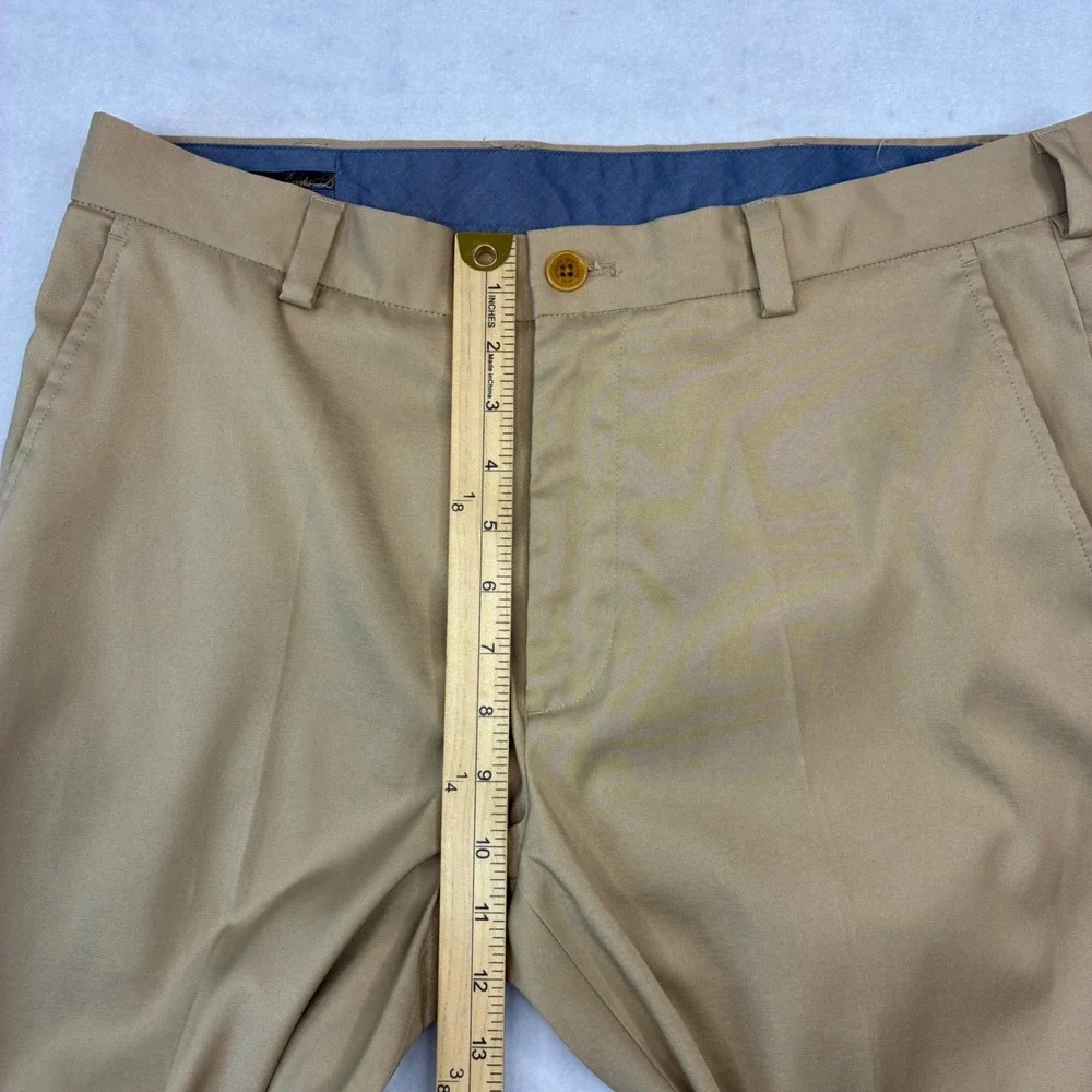 Brooks Brothers Chino Trousers Men 34x32 Tan Khaki Flat Front Cotton Pants